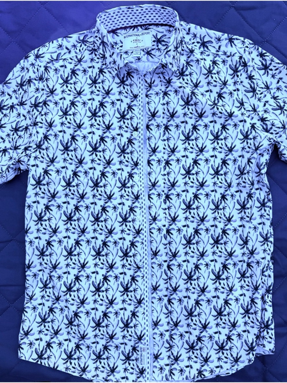 International Report Apparel White Short-Sleeve Palm Print Button-Down Shirt
